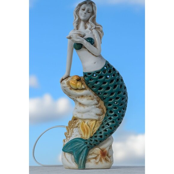 Mermaid Table Accent Lamp Nightlight With Cutout Tail Design 14" - Picture 2 of 5